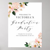 Roze Magnolia en Hydrangea Afstuderen Welkom Poster (Voorkant)