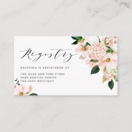 Roze Magnolia en Hydrangea Baby shower Registry Informatiekaartje