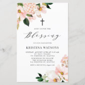 Roze Magnolia en Hydrangea Baby Zegen Uitnodigen (Voorkant)