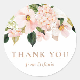 Roze Magnolia en Hydrangea Bedankt Ronde Sticker