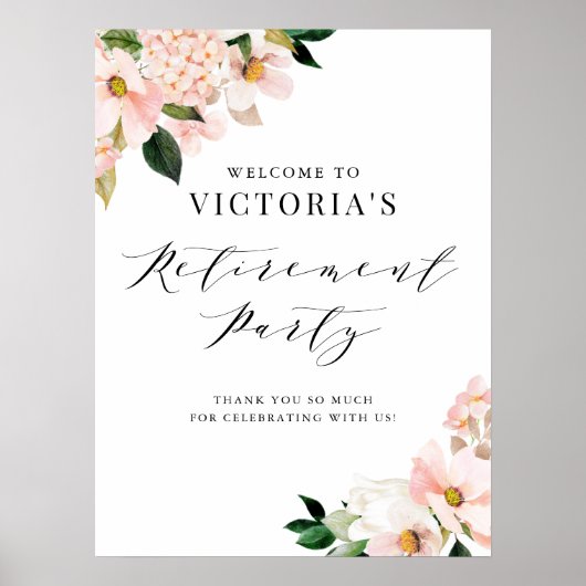 Roze Magnolia en Hydrangea Retirement Welkom Poster (Voorkant)