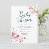 Roze Magnolia Floral Baby shower Uitnodiging (Staand voorkant)