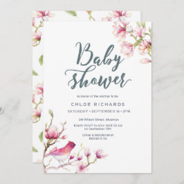 Roze Magnolia Floral Baby shower Uitnodiging