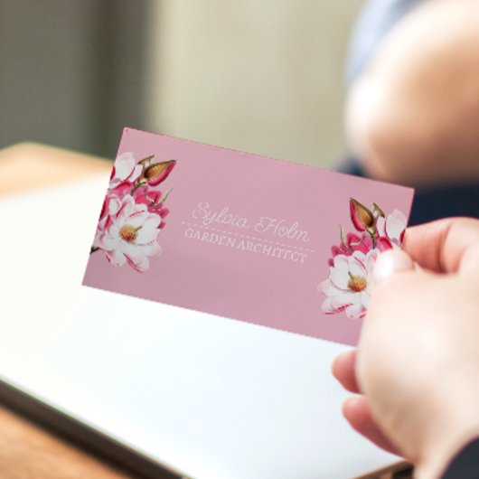 Roze  Magnolia Floral Botanical Chic Visitekaartje
