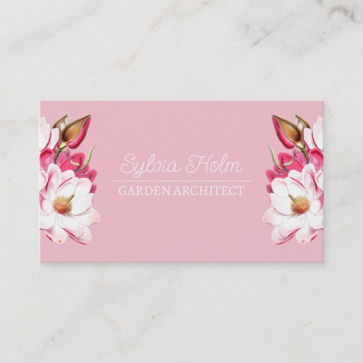 Roze  Magnolia Floral Botanical Chic Visitekaartje (Voorkant)