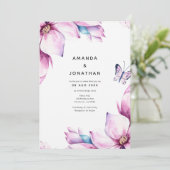 Roze Magnolia Floral bruiloft Kaart (Staand voorkant)