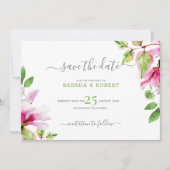 Roze magnolia floral lijst behalve de datum save the date (Voorkant)