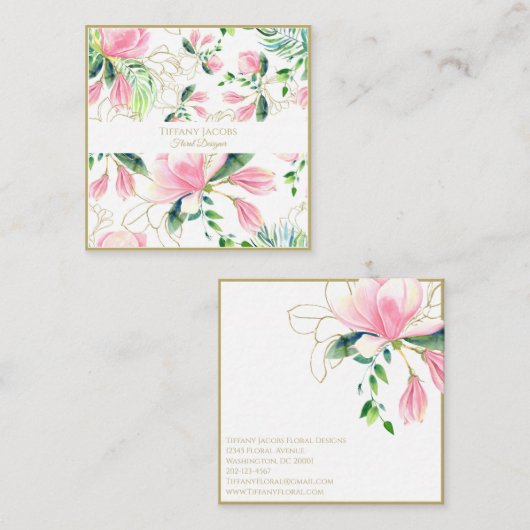 Roze Magnolia Floral Visitekaartje (Voorkant / Achterkant)