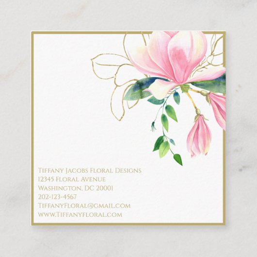 Roze Magnolia Floral Visitekaartje (Achterkant)