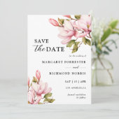 Roze Magnolia Floral Wedding Save the Date Kaart (Staand voorkant)
