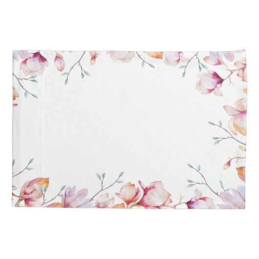 Roze magnolia floral white love kussensloop (Achterkant)
