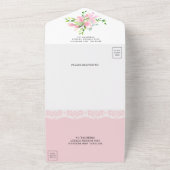 Roze Magnolia Floral Wreath Wedding All In One Uitnodiging (Buitenkant)