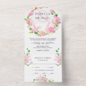 Roze Magnolia Floral Wreath Wedding All In One Uitnodiging (Binnen)