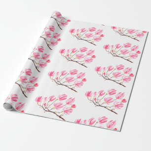 Roze Magnolia florale waterverf elegant Vintage Cadeaupapier