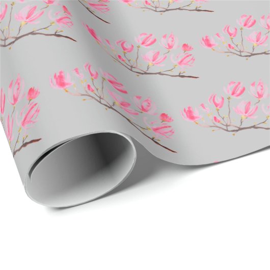 Roze Magnolia florale waterverf elegant Vintage Cadeaupapier (Rol Hoek)