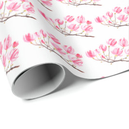 Roze Magnolia florale waterverf elegant Vintage Cadeaupapier