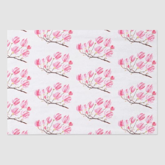 Roze Magnolia florale waterverf elegant Vintage Tissuepapier (Voorkant)