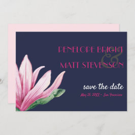 Roze magnolia Flower Blue WEDDING BEWAREN DE DATUM Kaart