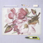 Roze Magnolia Flower Botanical Robin Bird Craft Tissuepapier (Craft)