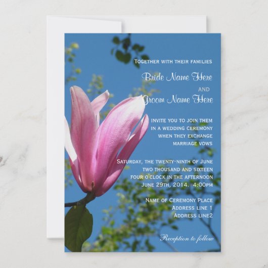 Roze magnolia flower bruiloft kaart (Voorkant)