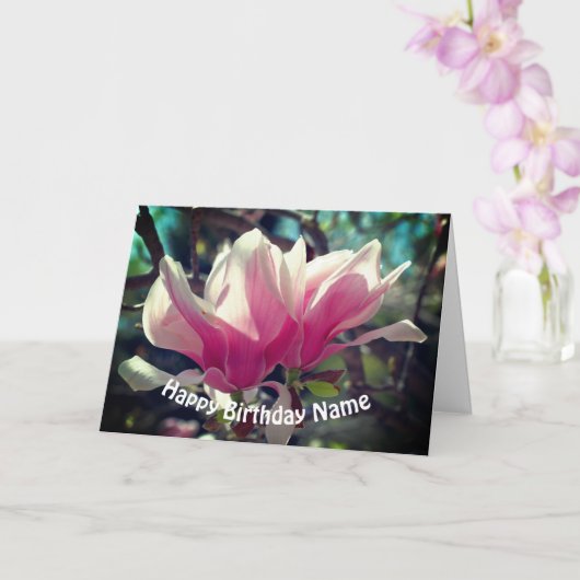 Roze Magnolia Flower Personalized Birthday Kaart (Orchidee)