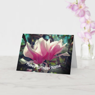 Roze Magnolia Flower Personalized Birthday Kaart