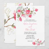 Roze Magnolia Flower trouwuitnodiging, nodigt uit Kaart (Voorkant / Achterkant)