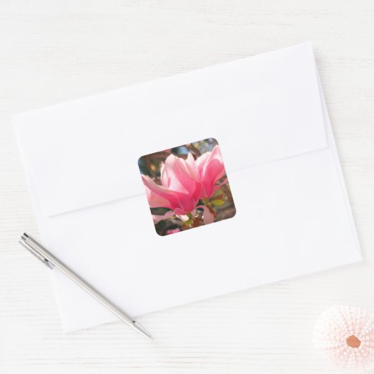 Roze Magnolia Flower Vierkante Sticker (Envelop)