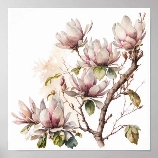 Roze Magnolia Flowers Art Print Poster (Voorkant)
