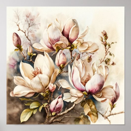 Roze Magnolia Flowers Art Print Poster (Voorkant)