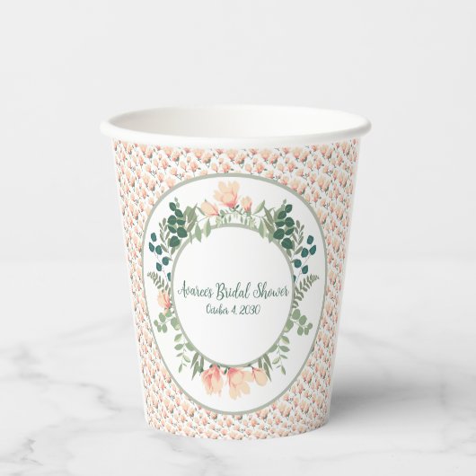 Roze Magnolia Flowers en Greenery Vrijgezellenfees Papieren Bekers (Voorkant)