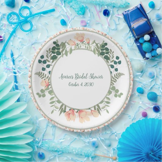 Roze Magnolia Flowers en Greenery Vrijgezellenfees Papieren Bordje (Feest)