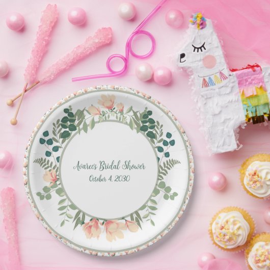 Roze Magnolia Flowers en Greenery Vrijgezellenfees Papieren Bordje (Feest)