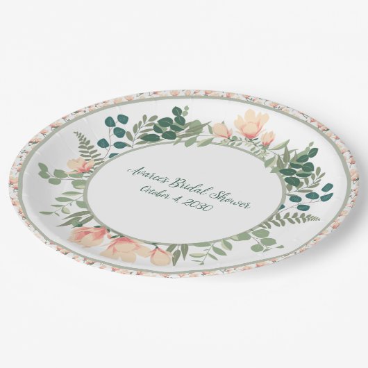 Roze Magnolia Flowers en Greenery Vrijgezellenfees Papieren Bordje (Gekanteld)