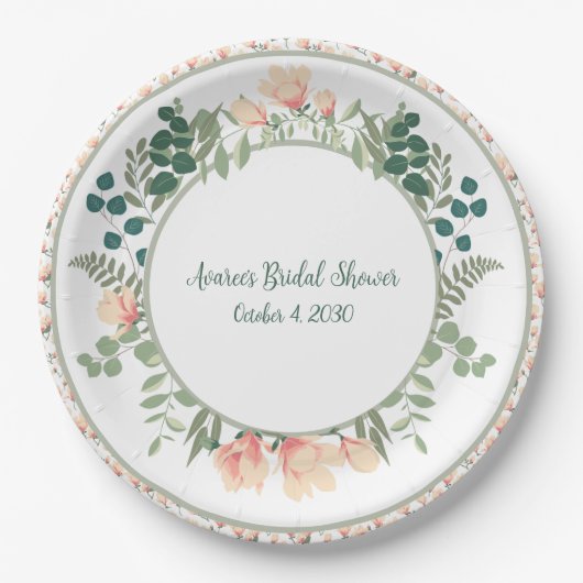 Roze Magnolia Flowers en Greenery Vrijgezellenfees Papieren Bordje (Voorkant)