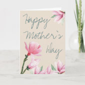 Roze Magnolia Flowers Handgeschreven Moederdag Kaa Feestdagen Kaart (Voorkant)