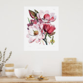 Roze Magnolia Flowers Print (Keuken)