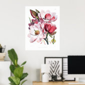 Roze Magnolia Flowers Print (Thuiskantoor)