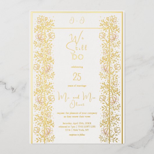 Roze Magnolia Gelofte Vernieuwing 25 jaar Folie Uitnodiging (Voorkant)