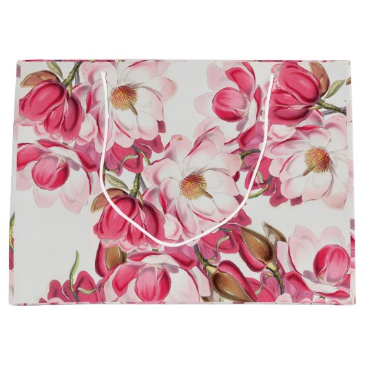 Roze Magnolia Gift Bag Large Cadeautasje (Voorkant)