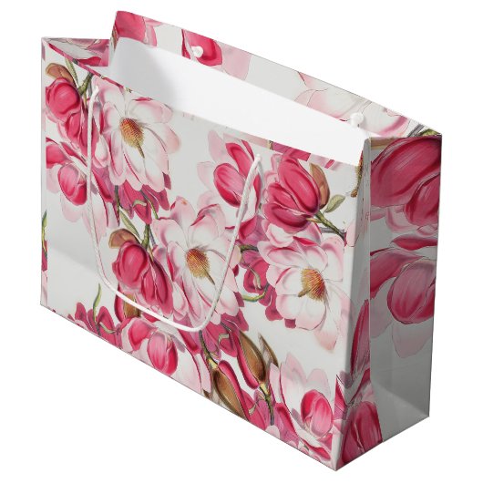Roze Magnolia Gift Bag Large Cadeautasje (Voorkant Gekanteld)