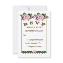 Roze Magnolia Greenery Floral Wedding RSVP-kaart