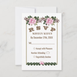 Roze Magnolia Greenery Floral Wedding RSVP-kaart Kaart