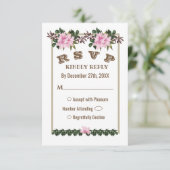 Roze Magnolia Greenery Floral Wedding RSVP-kaart Kaart (Staand voorkant)