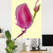Roze Magnolia grote roze waterverf kunst Poster (Thuiskantoor)