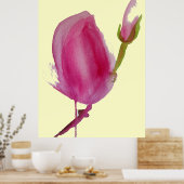 Roze Magnolia grote roze waterverf kunst Poster (Keuken)