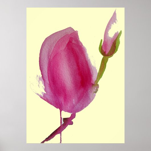 Roze Magnolia grote roze waterverf kunst Poster (Voorkant)