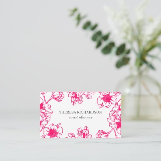 Roze Magnolia  Hand geschilderd social media Visitekaartje (Staand voorkant)