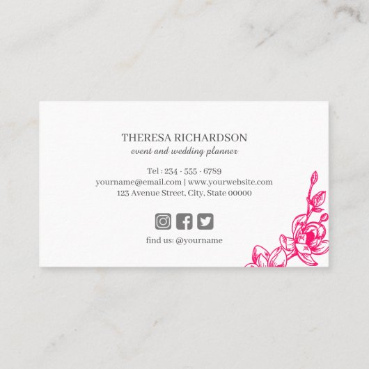 Roze Magnolia  Hand geschilderd social media Visitekaartje (Achterkant)