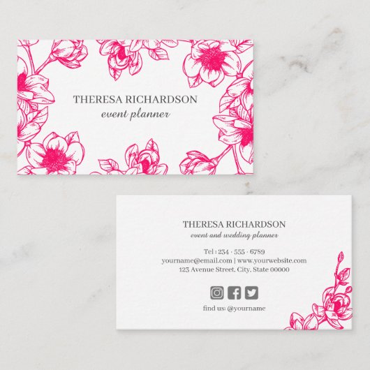 Roze Magnolia Hand geschilderd social media Visitekaartje (Voorkant / Achterkant)